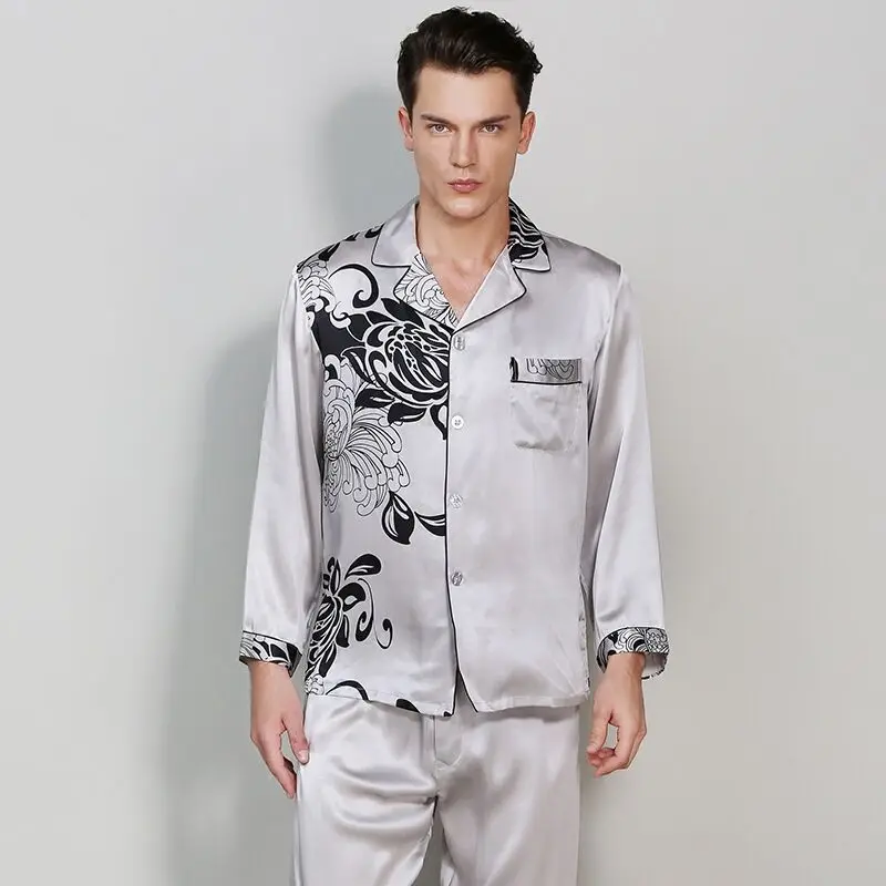 High-Grade Real Silk Men Pajamas Long-Sleeved Pajama Pants Sets For All Season 100% Mulberry Silk Pijama Masculino Pyjama Suit High-Grade Real Silk Men Pajamas Long-Sleeved Pajama Pants Sets For All Season 100% Mulberry Silk Pijama Masculino Pyjama Suit