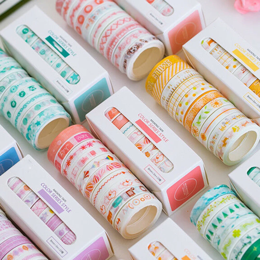 

10pcs/lot Kawaii Leaves Foil Grid Floral Cute Paper Masking Washi Tape Set