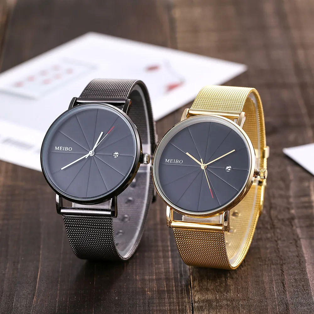 

Mens watch MEIBO Casual Quartz Stainless Steel New Strap Watch Analog Men Wrist Watch Gift