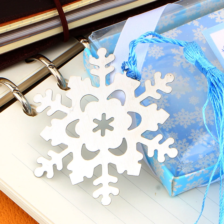 

Book Marker Snowflake BookmarksThanksgiving Birthday Gift With Gift Box Winter Flower Pendant Gifts Tassel Favors