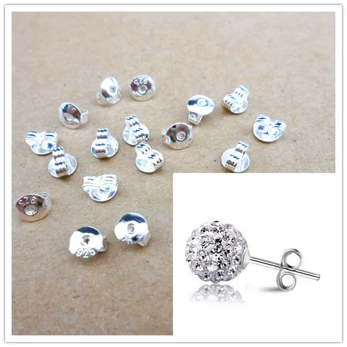 

Bulk 50PCS Genuine Fine 925 Silver Jewelry Findings Back Stopper For Stud Pin Jewelry Settings 925 Stamped LOGO