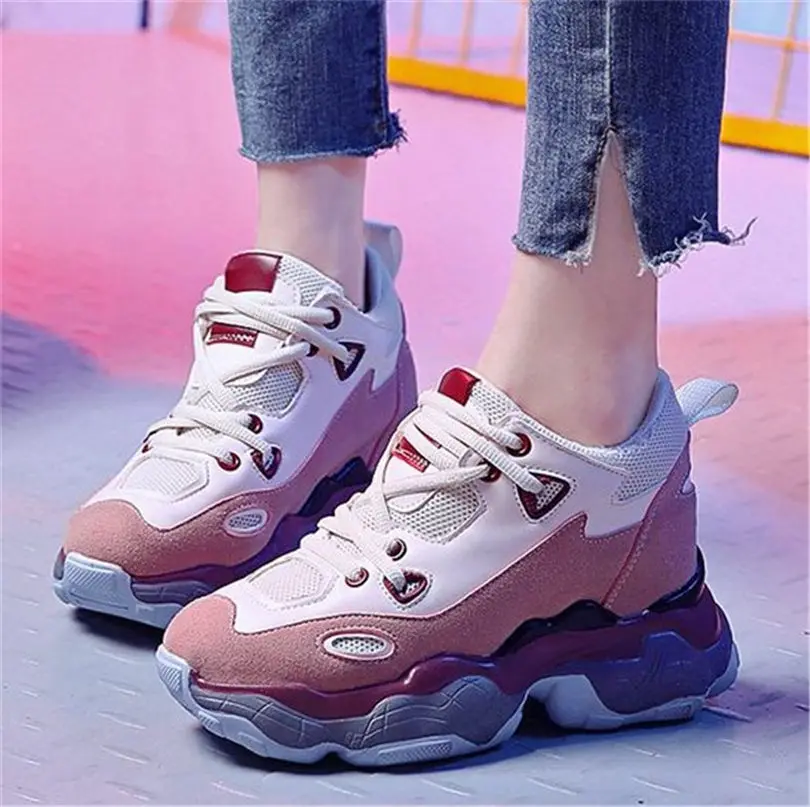 

NAYIDUYUN Women Fashion Sneakers Casual Shoes Platform Wedge Faux Suede Leather High Heel Round Toe Breathable Autumn Shoes