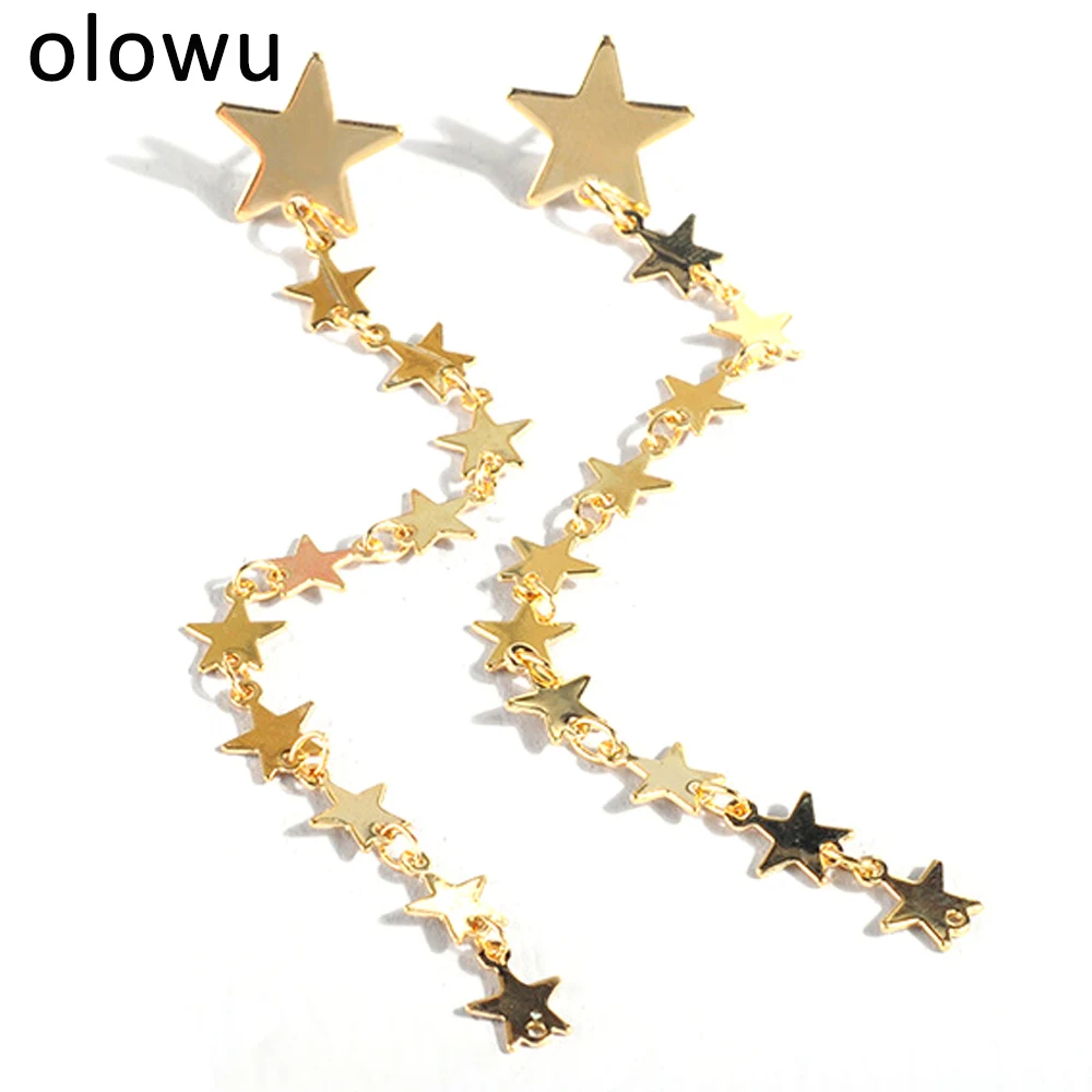 

Korean Star Shape Earrings Gold Silver Color Long Dangle Earrings Star Streamlined Tassel Long Drop Earring For Girl 2018 new