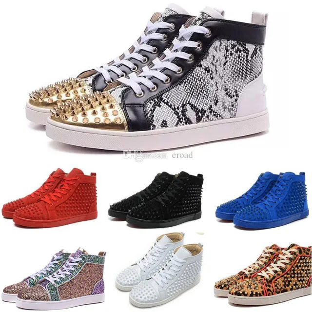 Us 89 8 Red Bottom Sneakers For Men Women Red Bottoms High Top Genuine Leather Spike Shoes Fashion Luxury Designer Wedding Party Shoes في Red