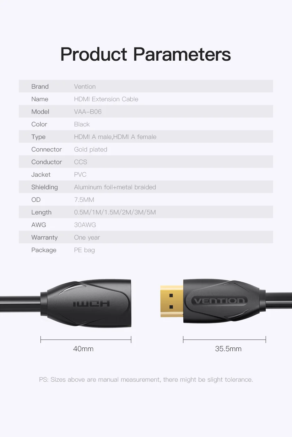 Vention Удлинительный кабель, HDMI мужчин и женщин 1,5 м/2 м/3 м/5 м HDMI 4 к 3D 1,4 в HDMI удлинитель для HD tv ЖК-дисплея ноутбука PS3 проектор