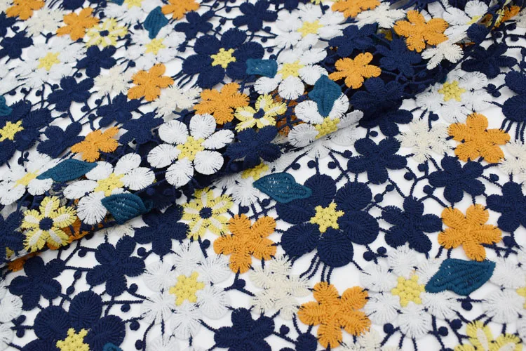 Colours Daisy embroidered water-soluble lace fabric for dress bazin riche getzner telas por metro tissu tissus au metre tela DIY