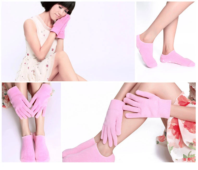 2Pairs/Lot ( 1Pair Glove+1Pair Sock) SPA Gel Reusable Gloves & Sock Moisturizing Whitening  Beauty Hand Foot Care