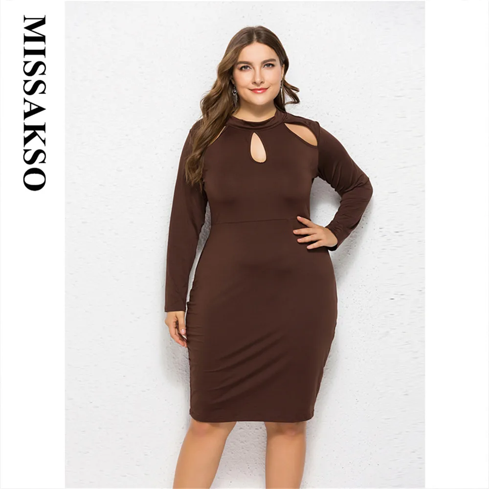 

Missakso Long Sleeve Mini Dresses Short Solid Black Female Purple Casual O Neck Hollow Out Sexy Bodycon Sheath Wrap Plus Size
