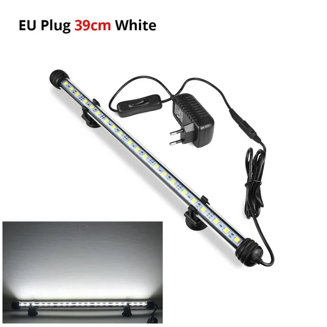 Aquarium LED Light Waterproof Fish Tank Light With Button Switch LED Aquarium Lamp Lighting 220V EU Adapter 19/29/39/49CM - Color: 39cm White