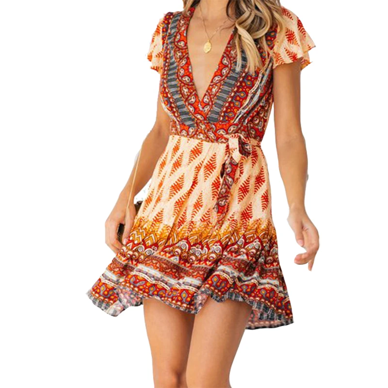 2019 Summer Boho Women Dress Cute Floral Print Beach ...