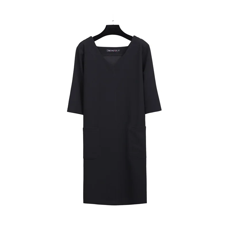 UUG женская одежда осень весна размера плюс половина рукава черные платья свободные v-образным вырезом сексуальные платья Большие размеры