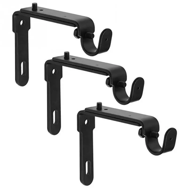 

Window-Dressing Hardware Black Heavy Duty Holder 3pcs/lot Durable Curtain Rod Bracket Screw Hook Metal Pole Brackets For Rods