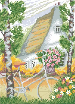 

Needlework 11CT 14CT 16CT 18CT Cross Stitch, DIY Count Cross Stitch, Embroidery Set, Bicycle in front of the hut