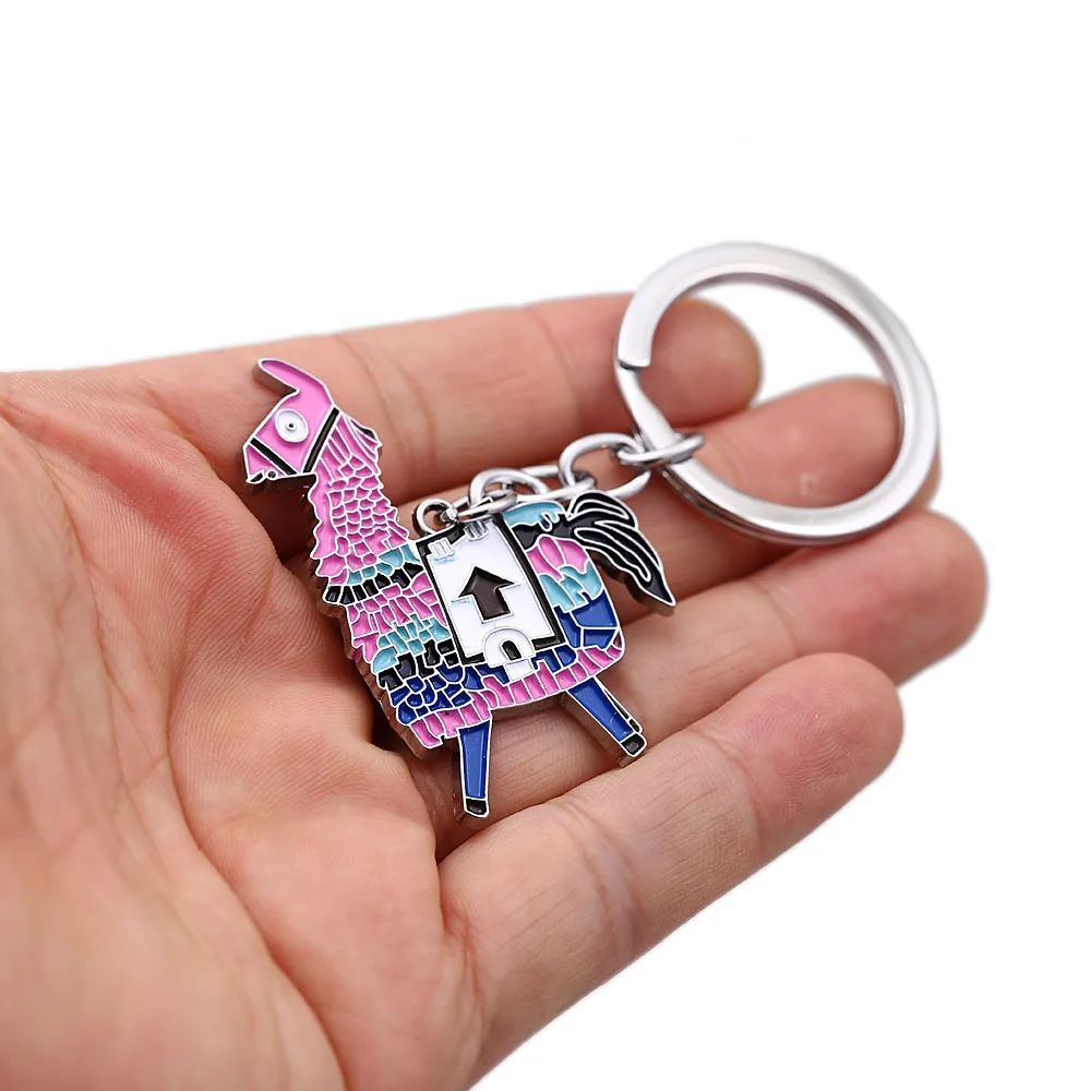 

J Store Battle Royale Keychain Oil Painting Charms Axe Alpaca Model Metal Pendant Key Chain Figure Chaveiro llavero 13011