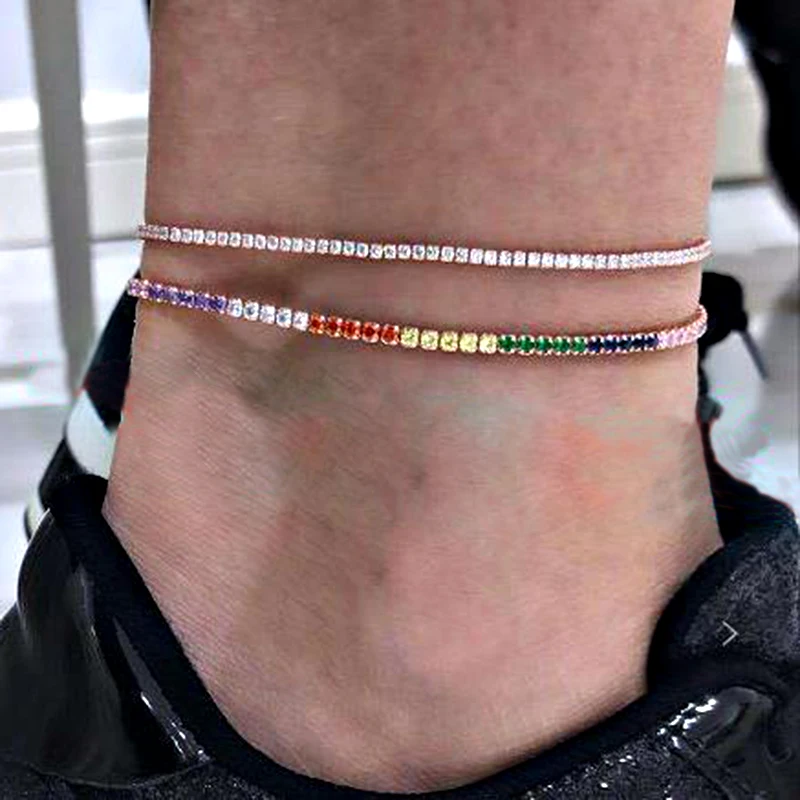 

Exquisite Multicolor Crystal Chain Anklets Women Simple Summer Seaside Beach Barefoot Ankle Wear Jewelry Female Anklet Set