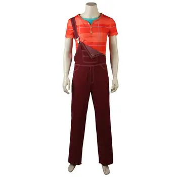 

Wreck-It Ralph2 Cosplay Costume T-shirt Ralph Breaks the Internet Halloween Short Sleeves Rompers Men Adult Man Party Orange Red