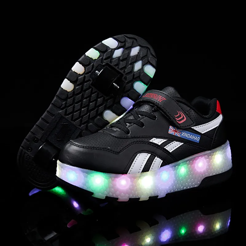 Eur28-40// Two Wheels USB Charging Luminous Sneakers on Wheels Led Light Heelys Roller Skate Shoes for Children Kids Led Shoes