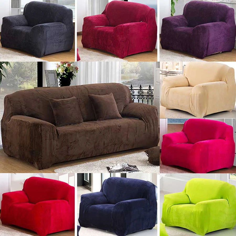 Removable 9 solid colour Plush Couch Stretch Sofa Cover Big Elasticity
