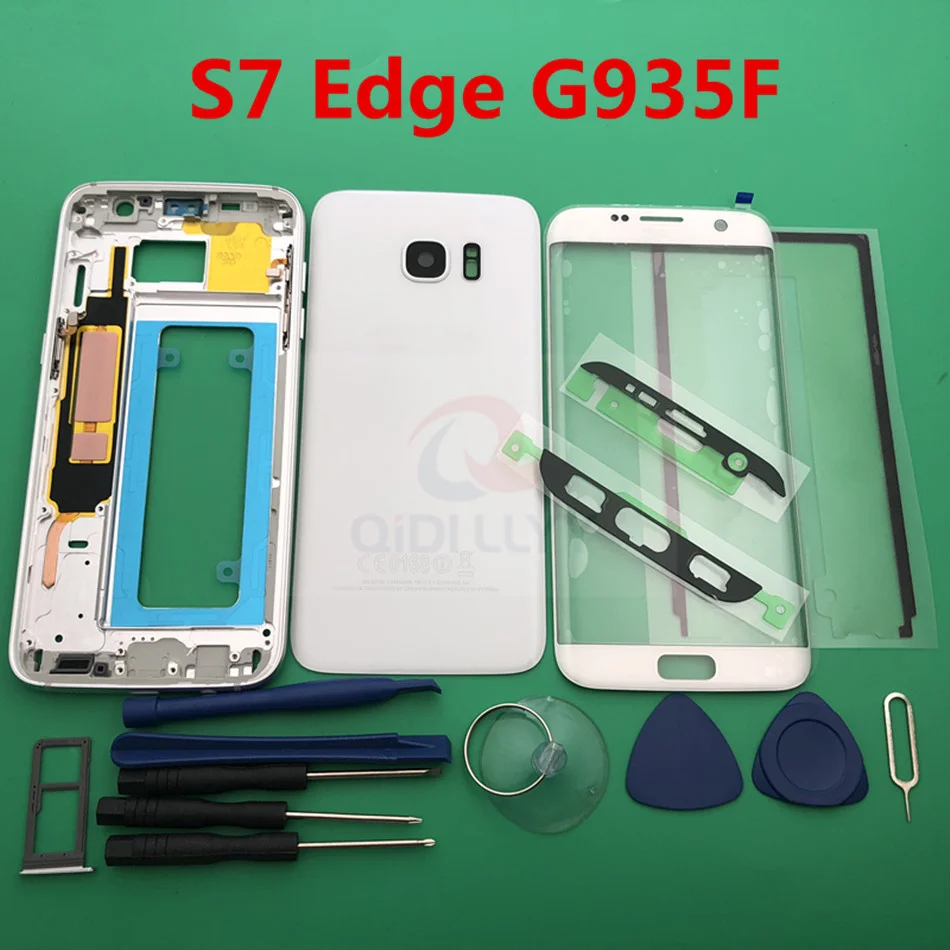

Original For samsung Galaxy S7 Edge G935 G935F full Body case middle frame + Battery cover + front Screen Glass lens single card