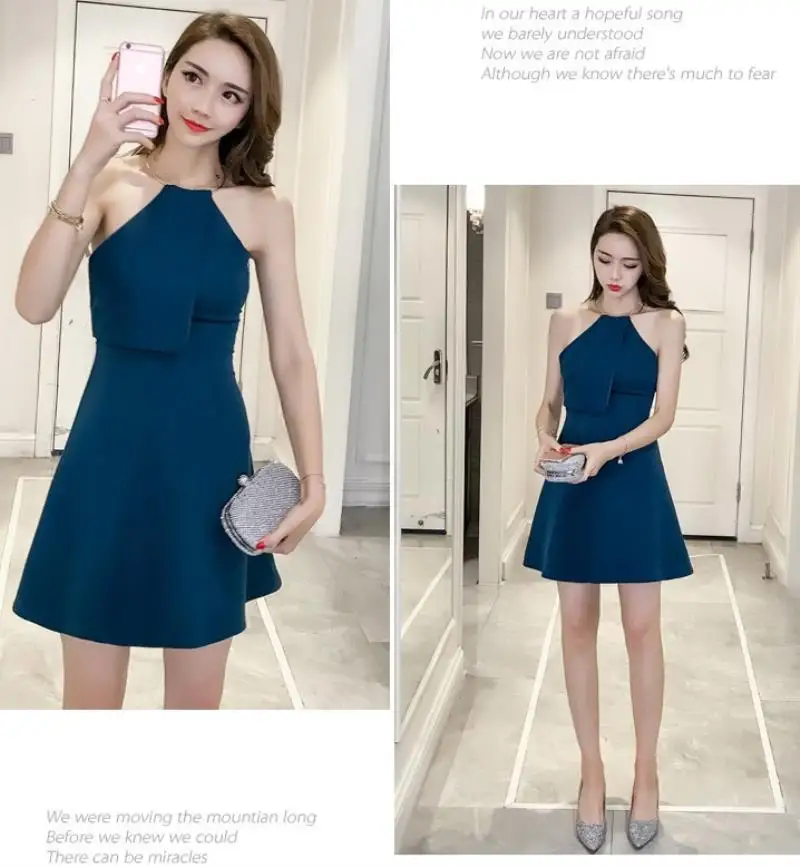 Summer new sexy back dress  metal ring hanging neck slim Asleeveless skirt 2018 Free Shipping