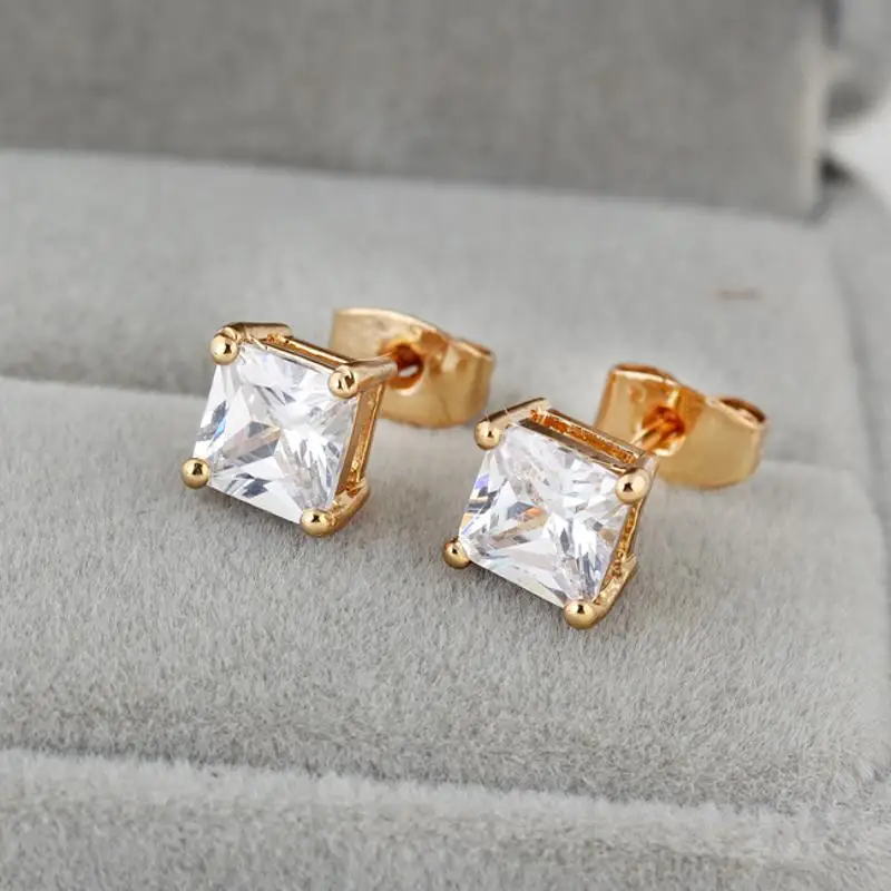 

Fashion Square Diamante Earring Woman Ear Stud Gold/White Gold Filled