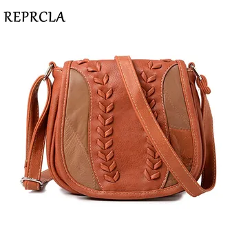 

REPRCLA Vintage Leather Shoulder Bag Patchwork Knitting Women Messenger Bags Crossbody High Quality Women Bags New Arrivals