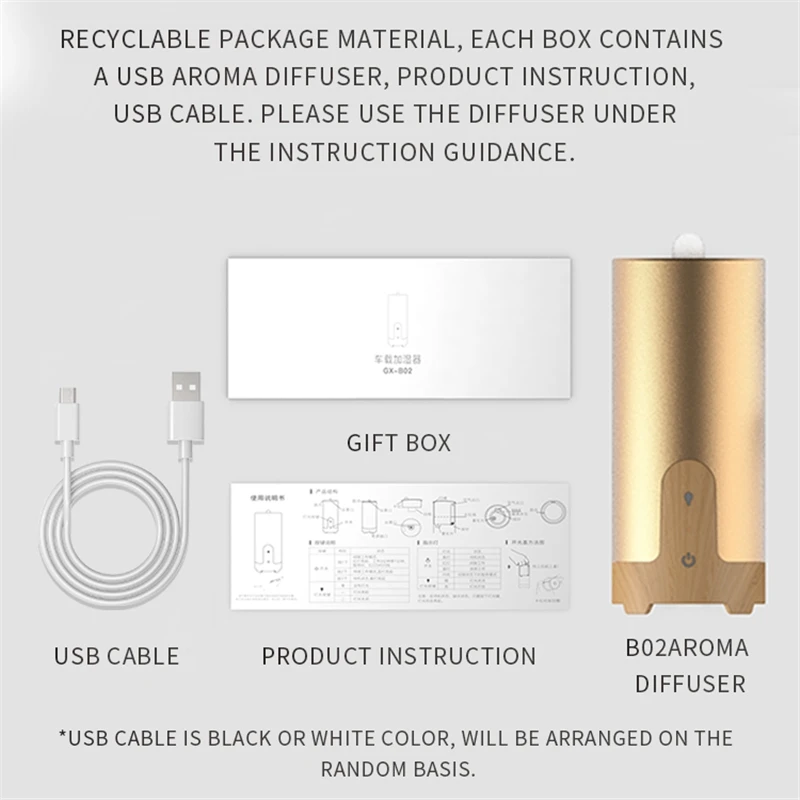 GX Diffuser Car Air Humidifier Aromatherapy Aroma Diffuser USB Ultrasonic Humidifier Essential Oil Diffuser Mist Maker Fogger