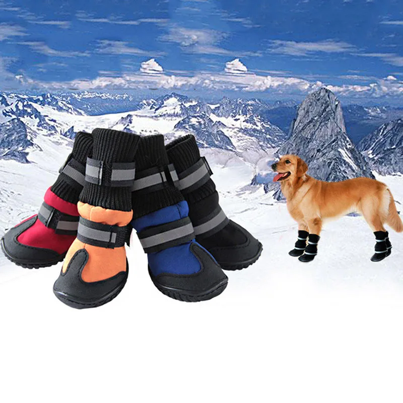 Теплая спортивная обувь из искусственной кожи для больших собак; зимние водонепроницаемые ботинки martin для собак и щенков; нескользящая обувь для дождливой погоды золотого цвета