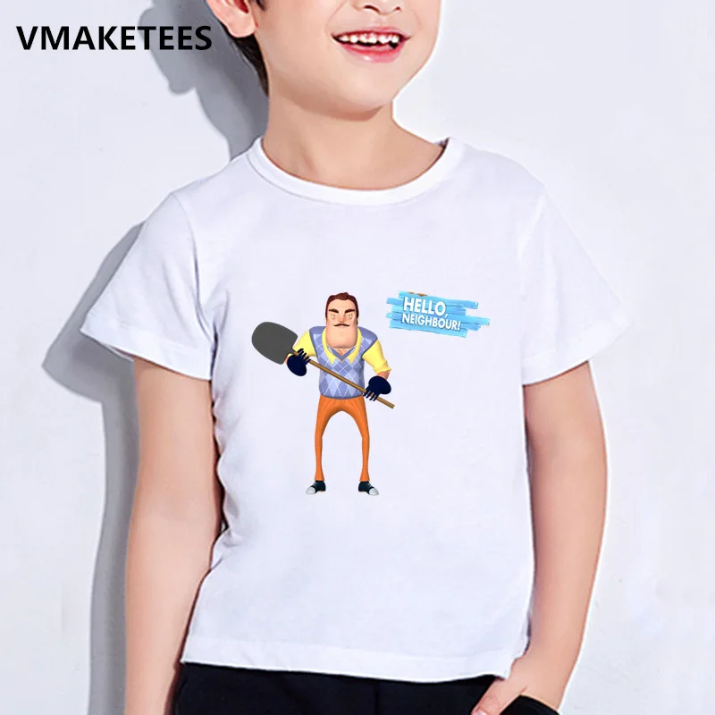 Детская летняя футболка для мальчиков и девочек детская футболка с принтом с героями мультфильма «Привет, сосед» Повседневная забавная одежда для малышей HKP5225