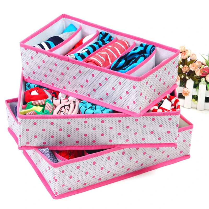 ONEUP 3pcs Foldable Underwear Bra Organizer Storage Box Drawer Closet Organizers Boxes For Underwear Scarf Socks Organiser Case