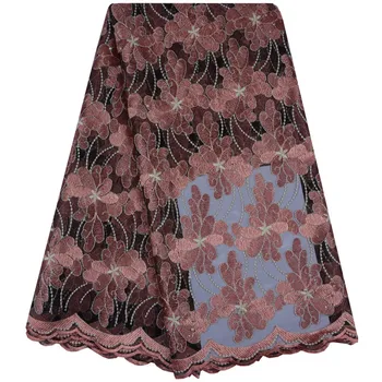 

High Quality African Lace Fabric Peach/ Royal Blue French Net Embroidery Stones Tulle Lace Fabric For Nigerian Party 1130