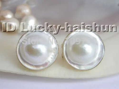 

ry00307 AAA 100% natural South Sea white Mabe Pearl Earring A0422 -Bride jewelry free shipping
