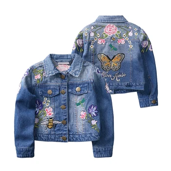 

WENDYWU NEW Jackets Coats Children Outwear Embroidery Sequins Children's Clothing Spring Autumn Kids Jean Jacket 2-9 Yrs