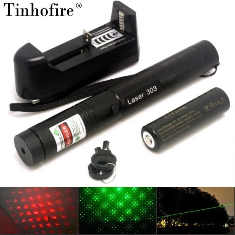 Tinhofire الليزر 303 مؤشر قلم الأخضر 532nm الأحمر 650nm قابل للتعديل التركيز الليزر الليزر 303 مع ستار Filter18650 شاحن بطارية