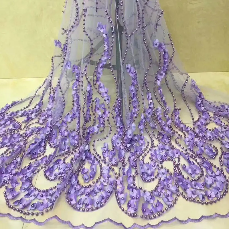 

3d Lace Fabric Lilac Purple African French Lace Fabric Top grade Handmade Embroidery Wedding Nigerian Lace Fabric IG936