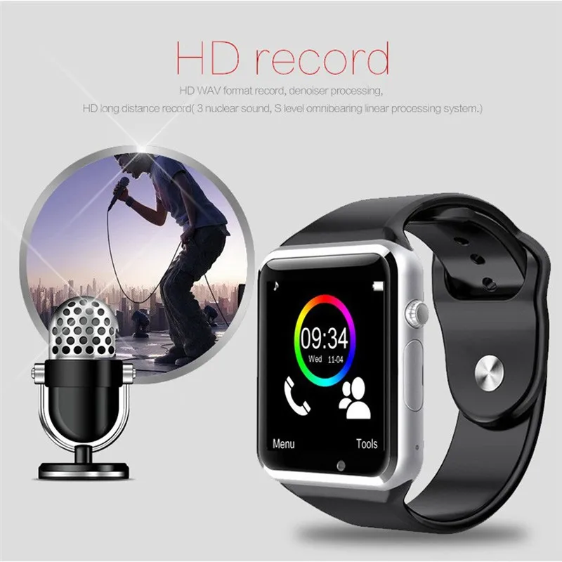 Online Podómetro deportivo Soulusic A1 Bluetooth con cámara SIM reloj inteligente para Android iPhone mejor que reloj de pulsera iwo8