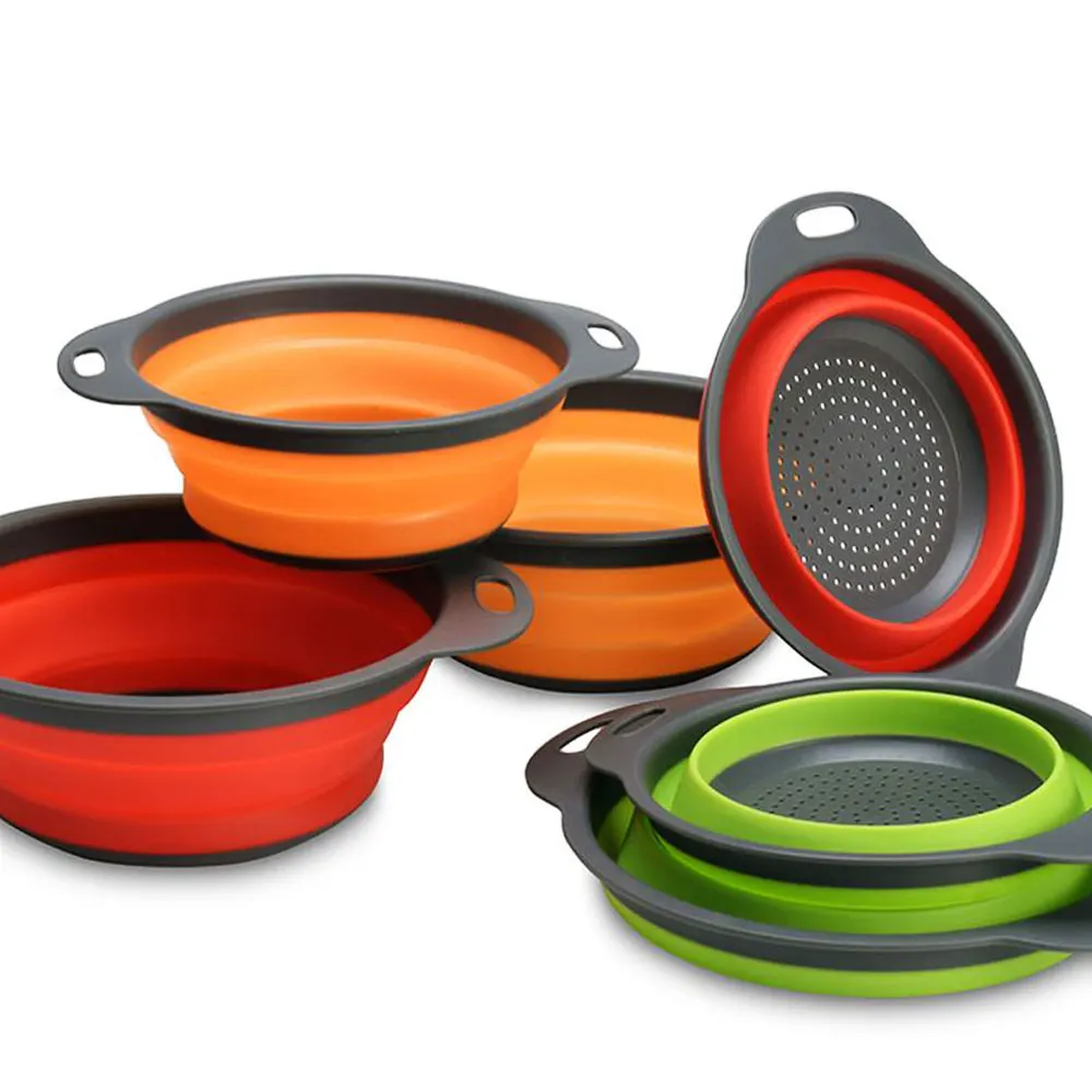 

Foldable Silicone Colander Fruit Vegetable Washing Basket Strainer Collapsible Drainer With Handle Kitchen Tool