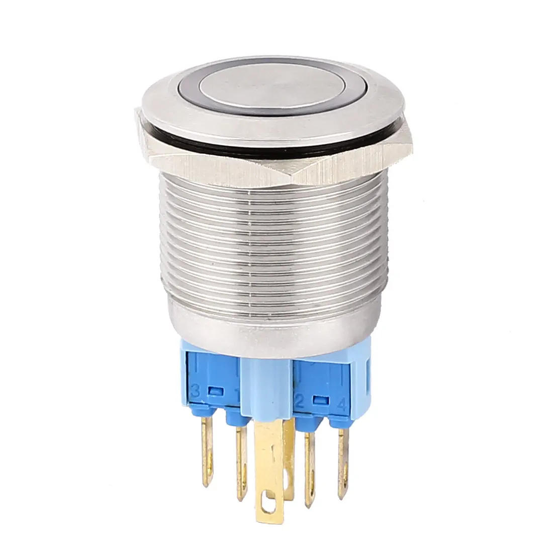 

UXCELL 24V 18Mm Blue Led Light 22Mm Mounted Thread 6 Pins Dpst No/Nc Latching Push Button Switch