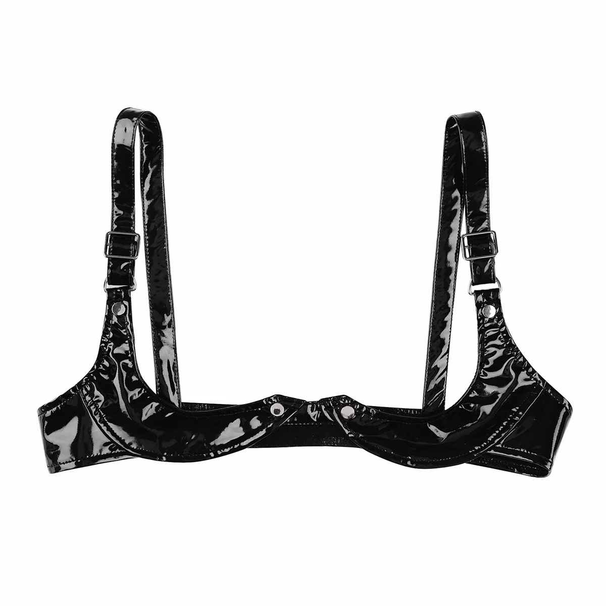 Womens Evening Party Pole Clubwear Sexy Open Bras Adjustable Spaghetti Straps Bra Lingerie Wetlook Faux Leather Open Cup Bra Top