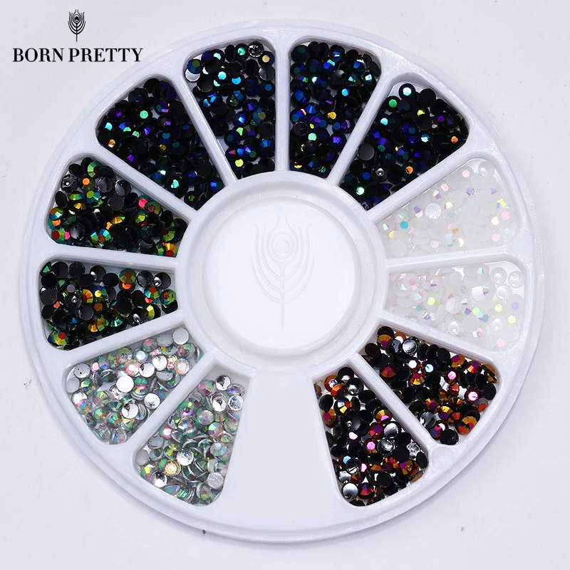  1 Box 2mm AB Crystal Nail Rhinestones Round Flat Bottom 3D Decoration In Wheel Manicure Nail Art St