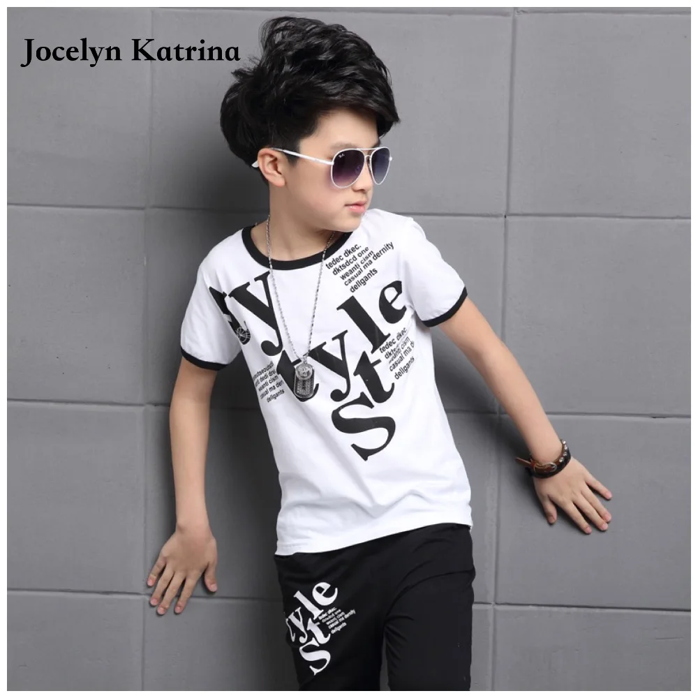 

Jocelyn Katrina Boys Clothes 2017 Summer Casual Boys Clothing Set Letter Short Sleeve+Pants 2Pcs Suit Kids Set