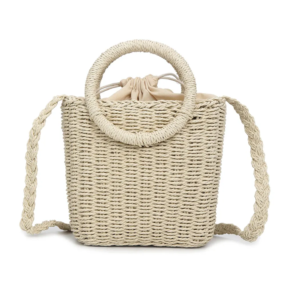 

Women Straw Woven Handbag Large Capacity Round Handle Ring Summer Beach Shoulder Bag Party Shopping LT88