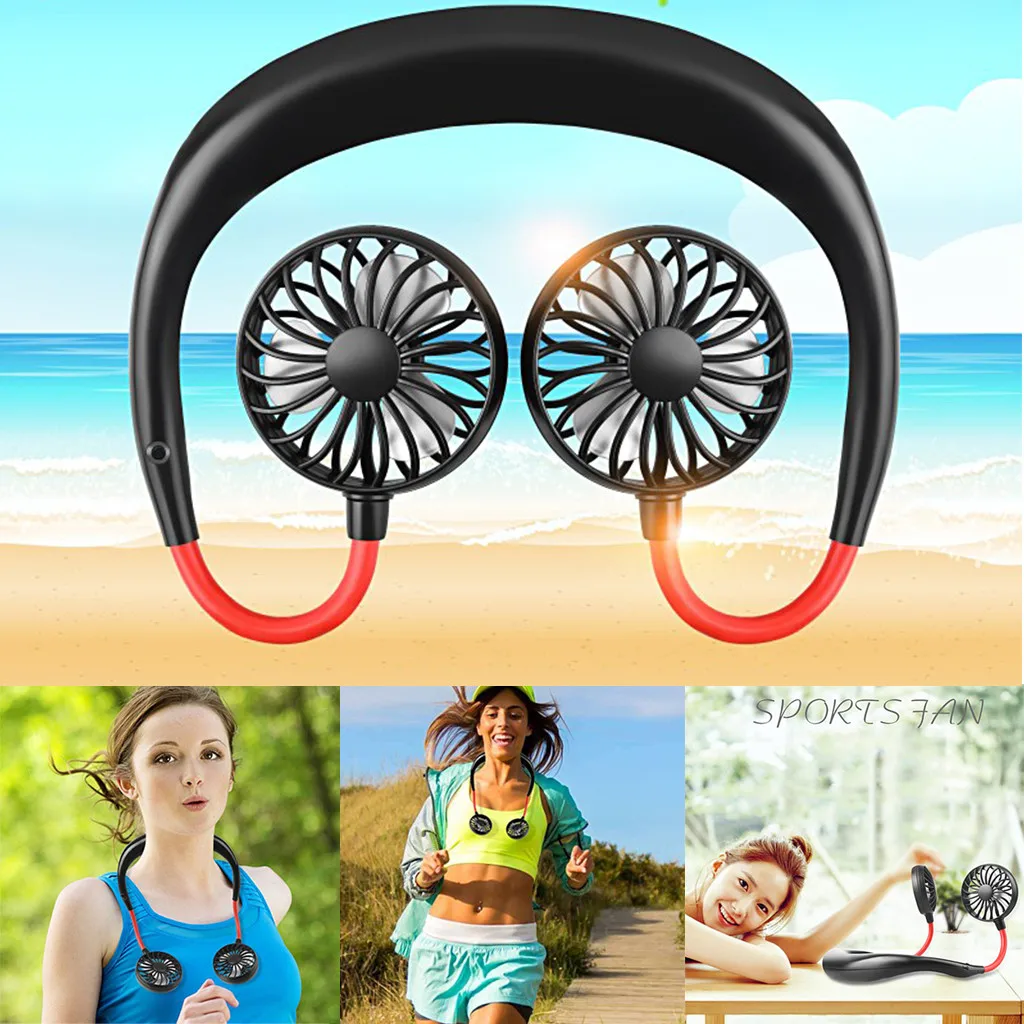 

Mini Portable Fan USB 1200mAh Rechargeable Neckband Lazy Neck Hanging Style Dual Cooling Fans Gadget Inteligente#GT10