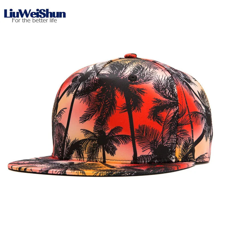 

LiuWeiShun 2018 New 3D Print Coconut Tree Hip Hop Hat Unisex Men Women Straight Visor Snapback Cap Casual Outdoor Couple Cap
