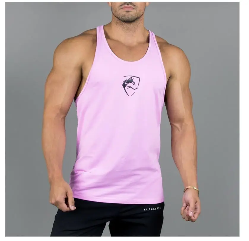 ALPHALETE Пляжная мода тренировочная майка Топ для мужчин хлопок без рукавов Гавайская летняя Нижняя трикотажная рубашка брендовый жилет мужские топы - Цвет: Pink 2
