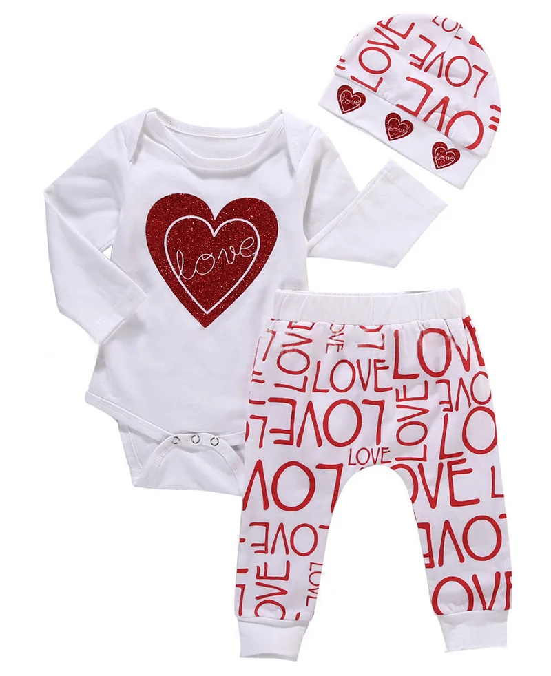 

Newborn 3pcs Baby Girls Clothes Outfits Set Toddler Baby Girl Clothing Set Love Print Romper Pants Cotton Cute 0-18M