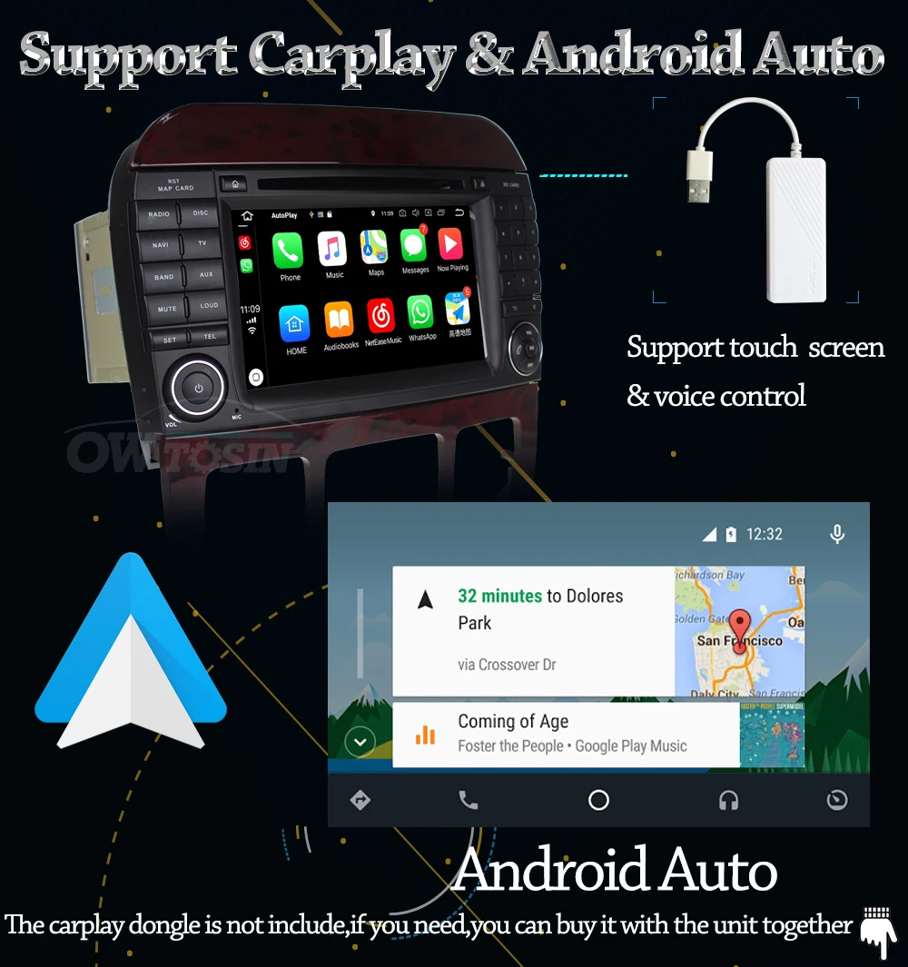 Excellent Owtosin Car Radio Multimedia Video Player Navigation GPS Android 9.0 For Mercedes-Benz S-Klasse W220 S280 S320 S500 S600 S65AMG 12