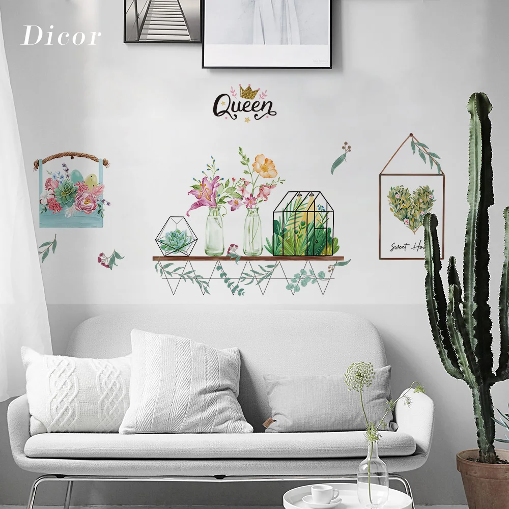 

DICOR Korean Style Nordic Art Wall Sticker Flowers Green Plant Room Decoration Accessories Wall Decor Plane Wall Sticker QT1216