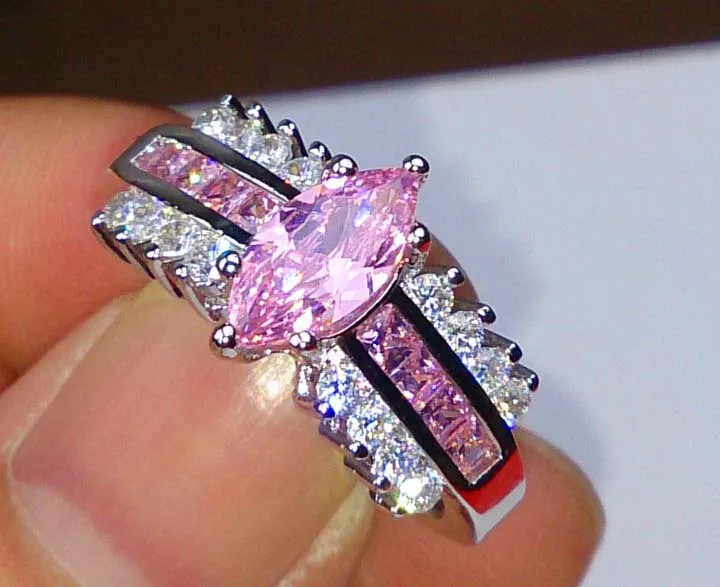 Free Shipping SZ6 10 Engagement Ring 3CT Princess cut Pink Zircon 10KT