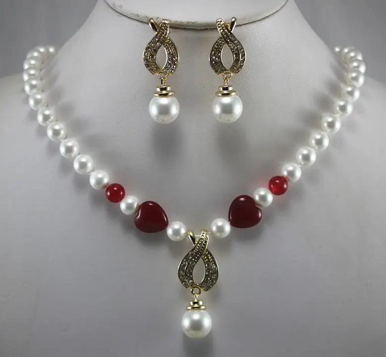 

New Design 8mm Shell Pearl Earring Necklace Pendant Jewelry Set >^^1>18K gold plated watch Quartz stone CZ crystal